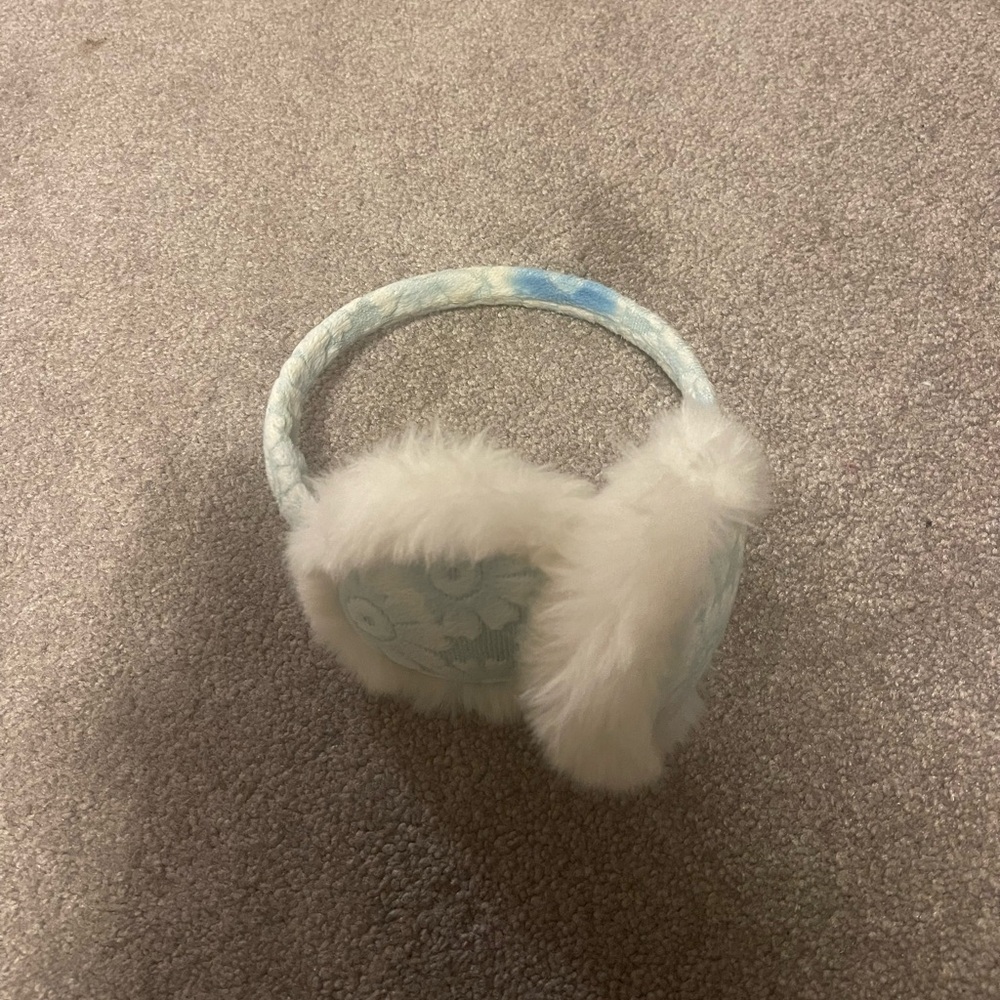 Blue and white earmuffs